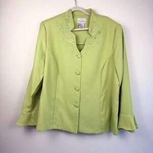 Vintage Pride & Joy Chartreuse Lime Green‎ Blazer 20W Floral Bell Sleeve Y2K